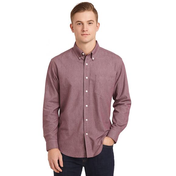 Duluth Trading Button-Down Shirt Men's XL 100% Cotton Long Sleeves Burgundy/Plum - Picture 1 of 8